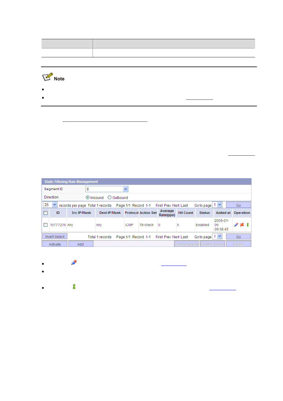 Configuring static filtering rules, Managing static filtering rules, Table 17-10 | H3C Technologies H3C SecBlade IPS Cards User Manual | Page 172 / 219