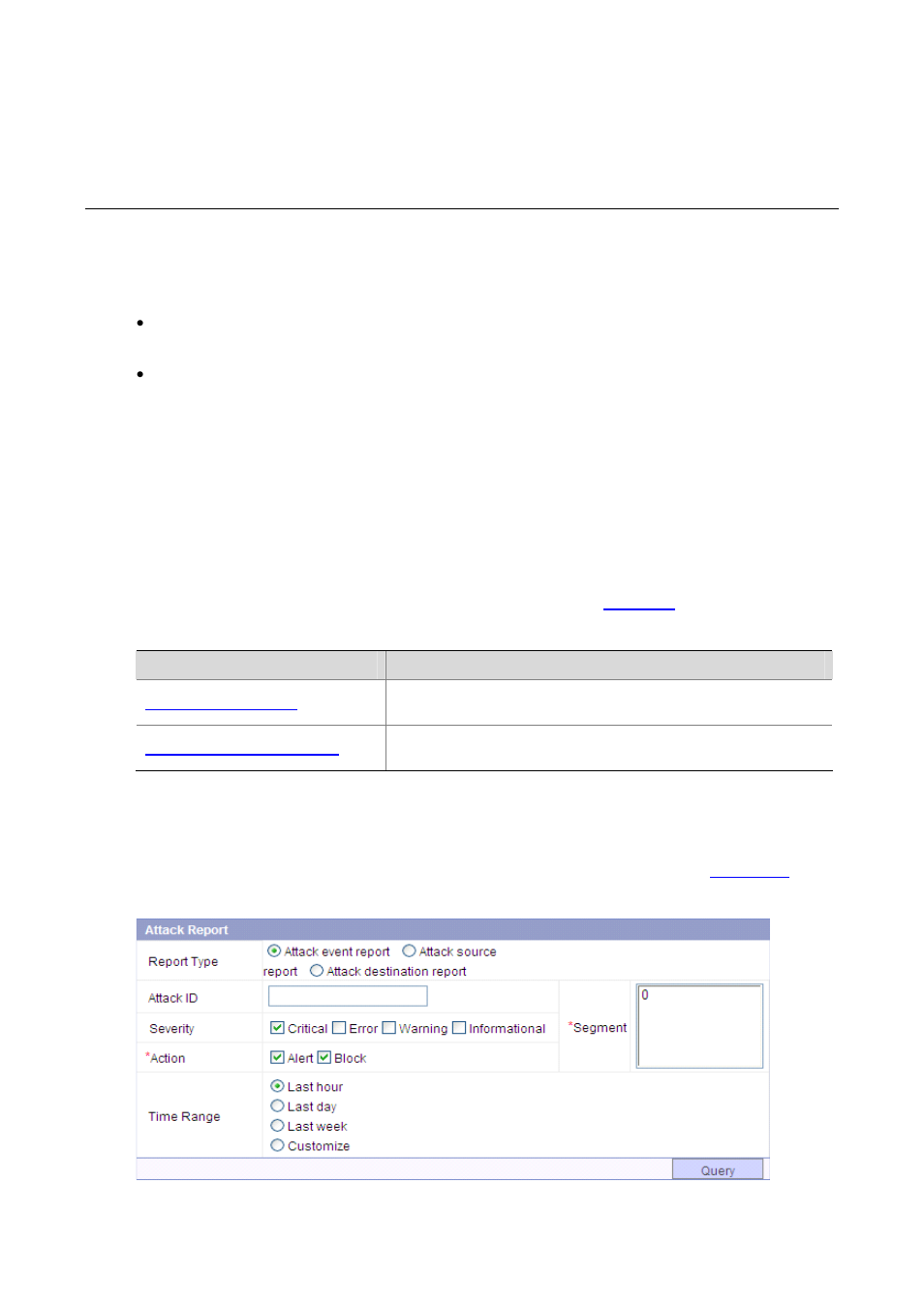 22 attack report, Overview, Configuring attack reports | Configuration task list, Querying attack reports, Attack report | H3C Technologies H3C SecBlade IPS Cards User Manual | Page 210 / 219