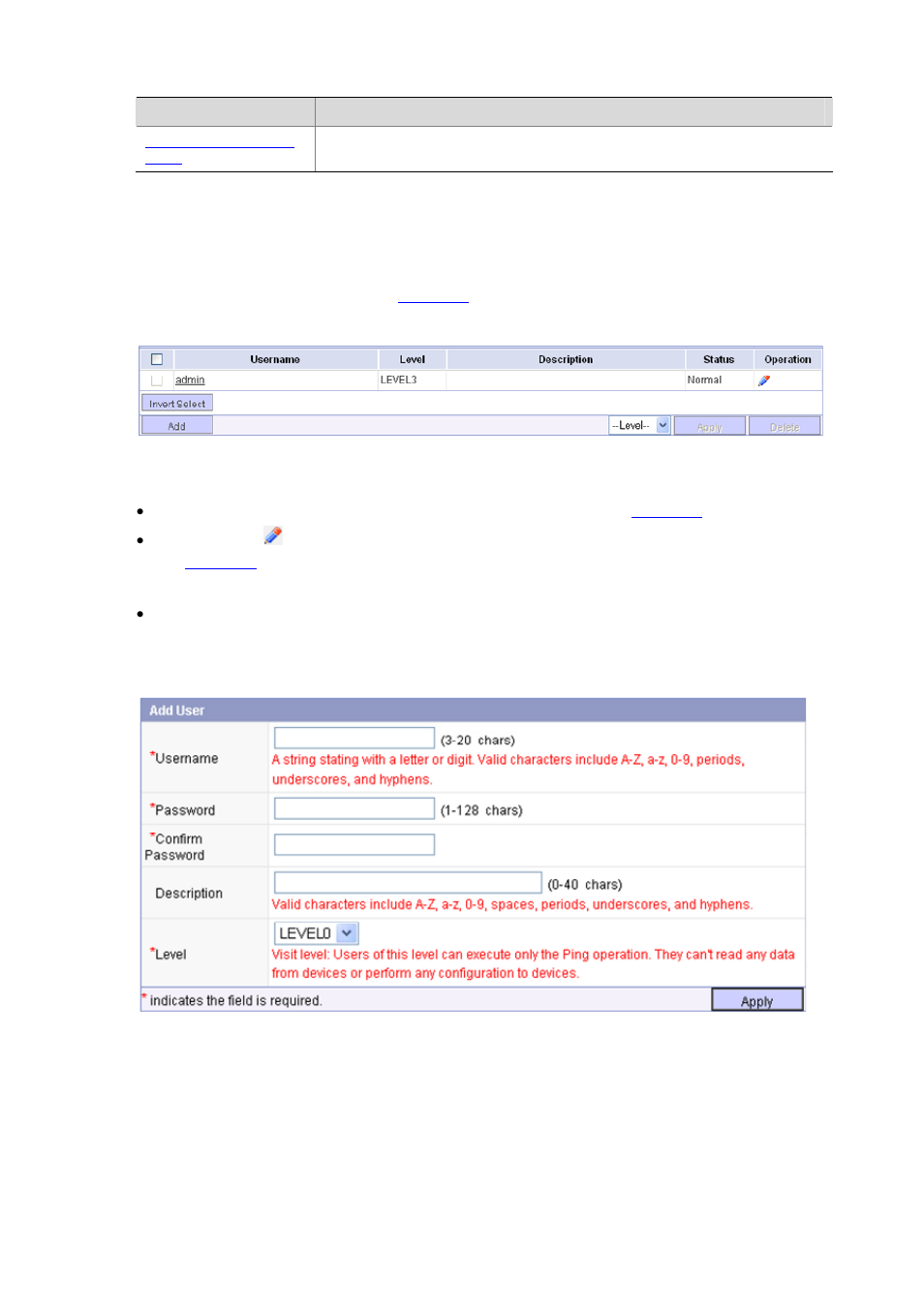 Managing user accounts | H3C Technologies H3C SecBlade IPS Cards User Manual | Page 57 / 219