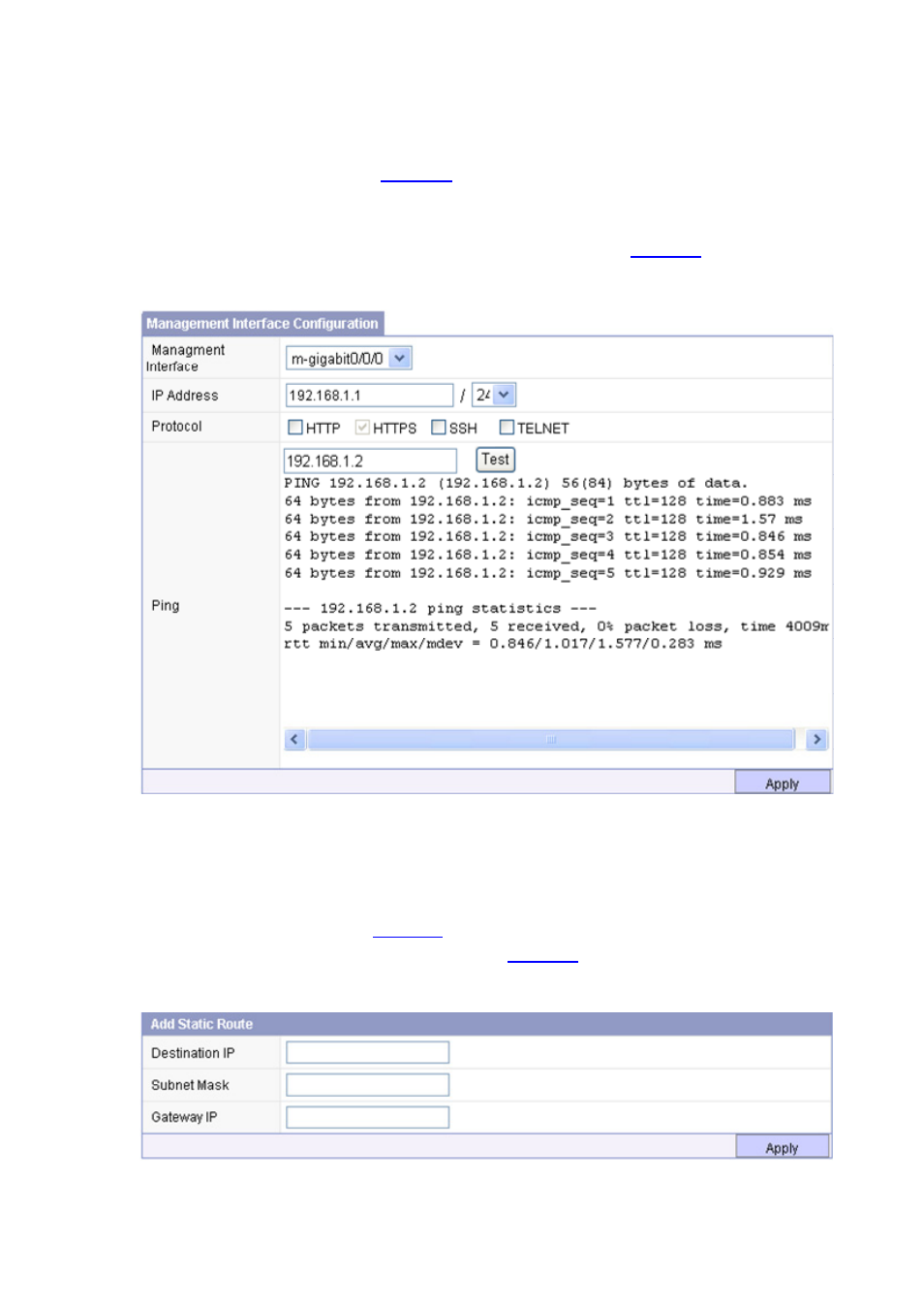 Executing a ping operation, Creating a static route | H3C Technologies H3C SecBlade IPS Cards User Manual | Page 64 / 219