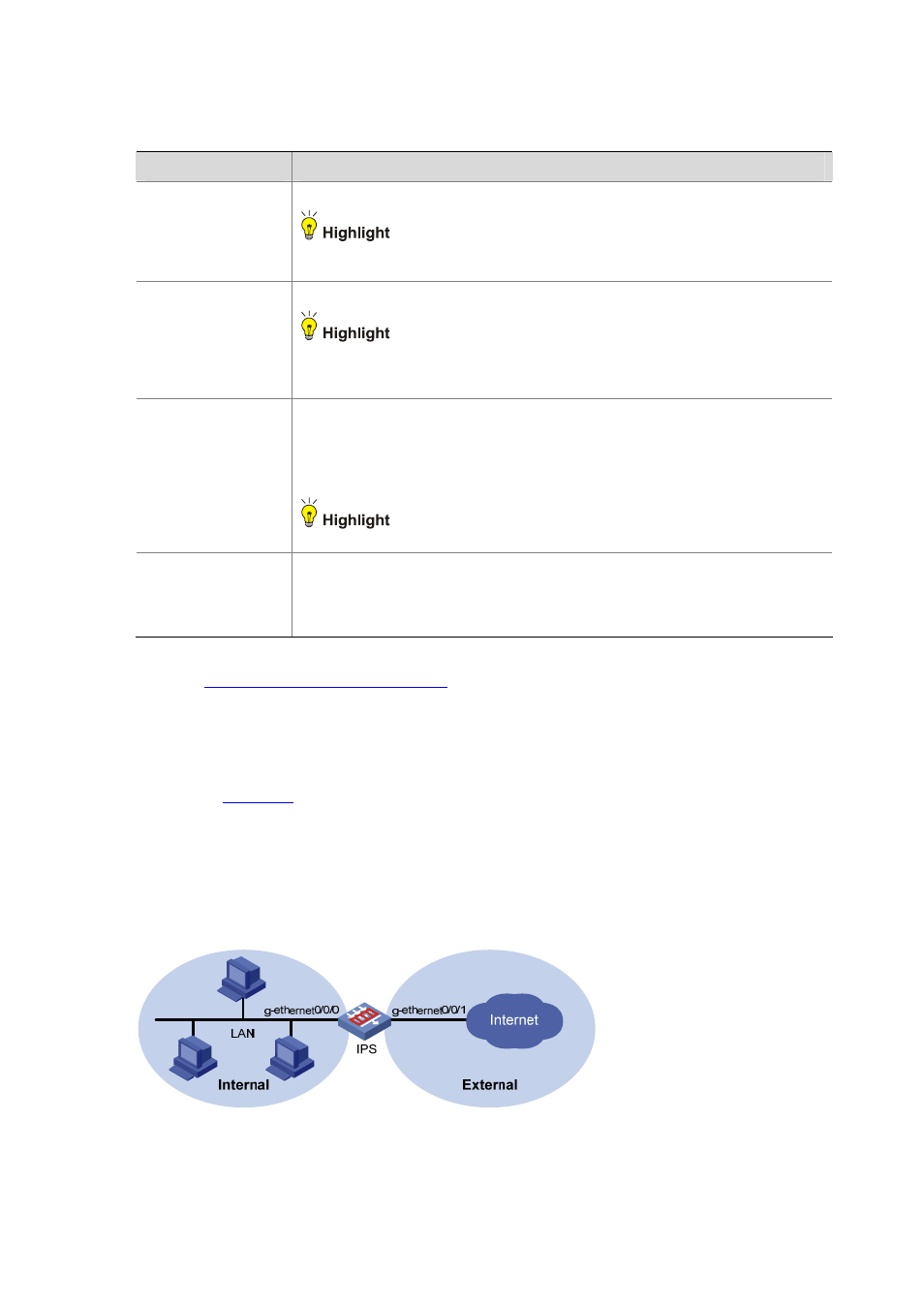 Security zone configuration example, Network requirements, Configuration procedure | Table 7-3 | H3C Technologies H3C SecBlade IPS Cards User Manual | Page 71 / 219