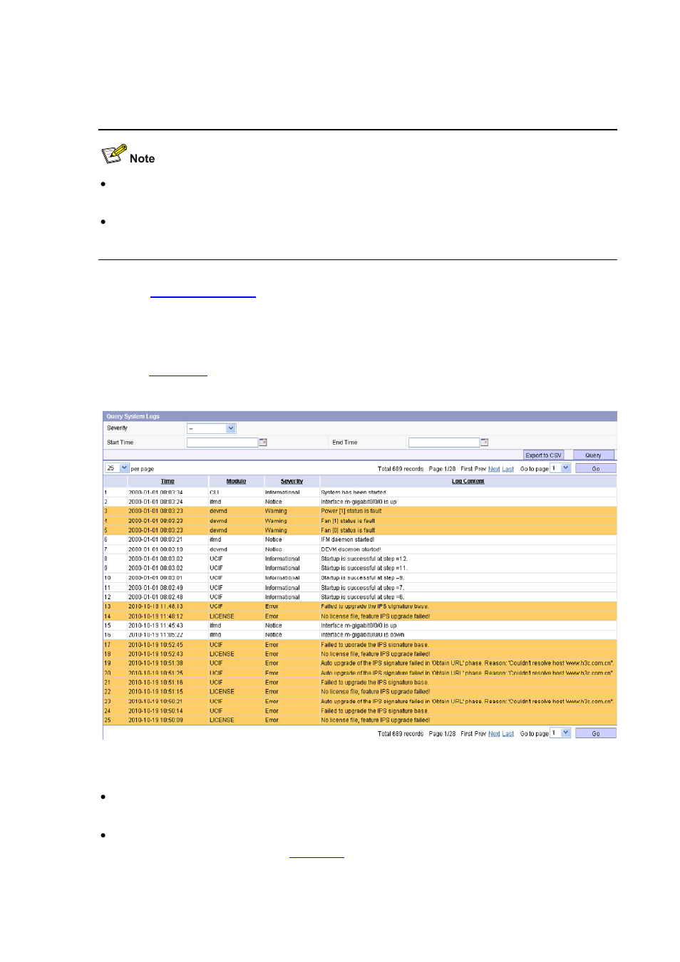 Querying system logs | H3C Technologies H3C SecBlade IPS Cards User Manual | Page 93 / 219