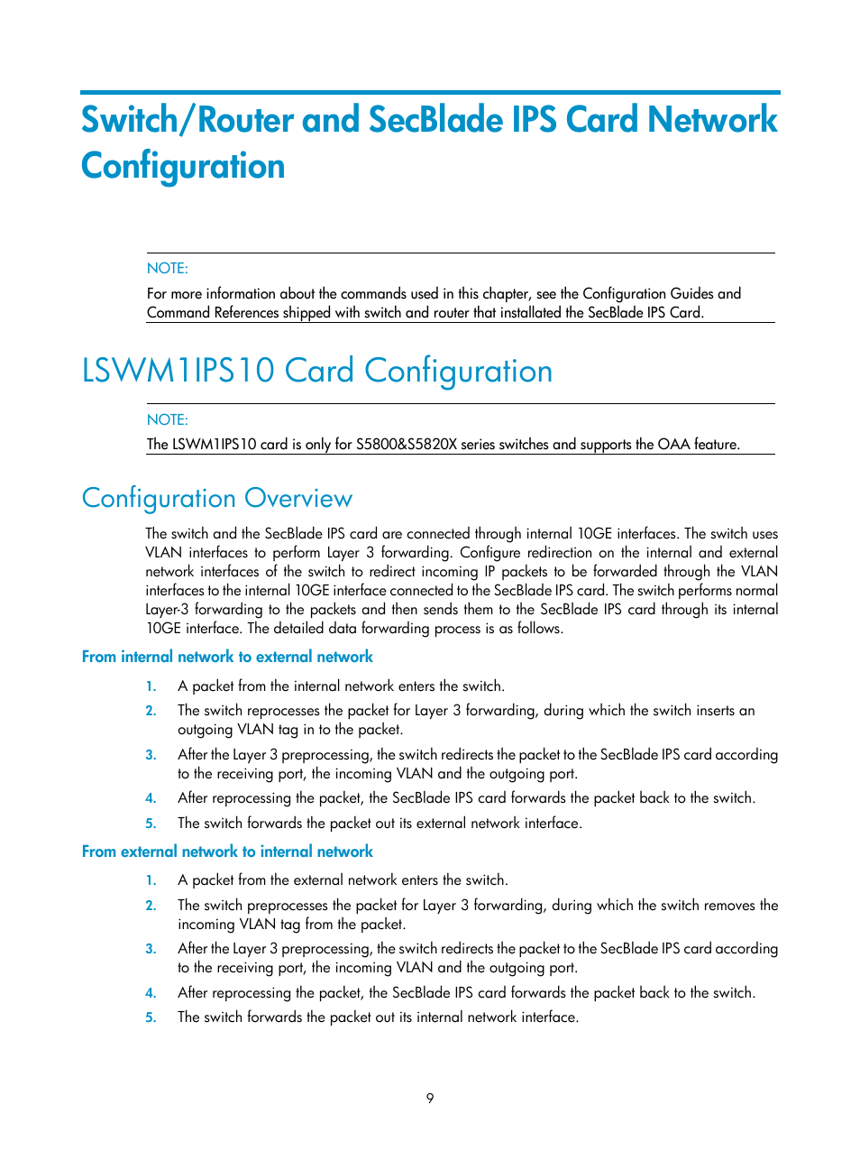 Lswm1ips10 card configuration, Configuration overview, From internal network to external network | From external network to internal network | H3C Technologies H3C SecBlade IPS Cards User Manual | Page 16 / 85