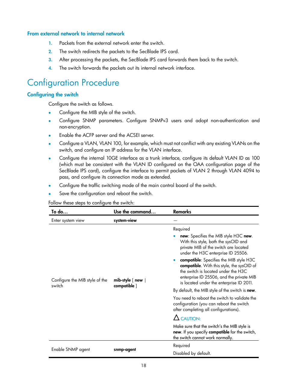 From external network to internal network, Configuration procedure, Configuring the switch | H3C Technologies H3C SecBlade IPS Cards User Manual | Page 25 / 85