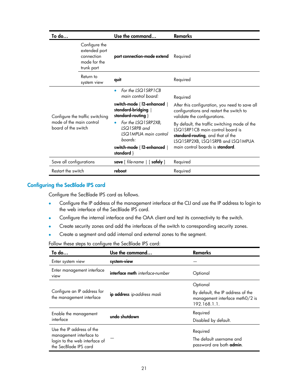 Configuring the secblade ips card | H3C Technologies H3C SecBlade IPS Cards User Manual | Page 28 / 85