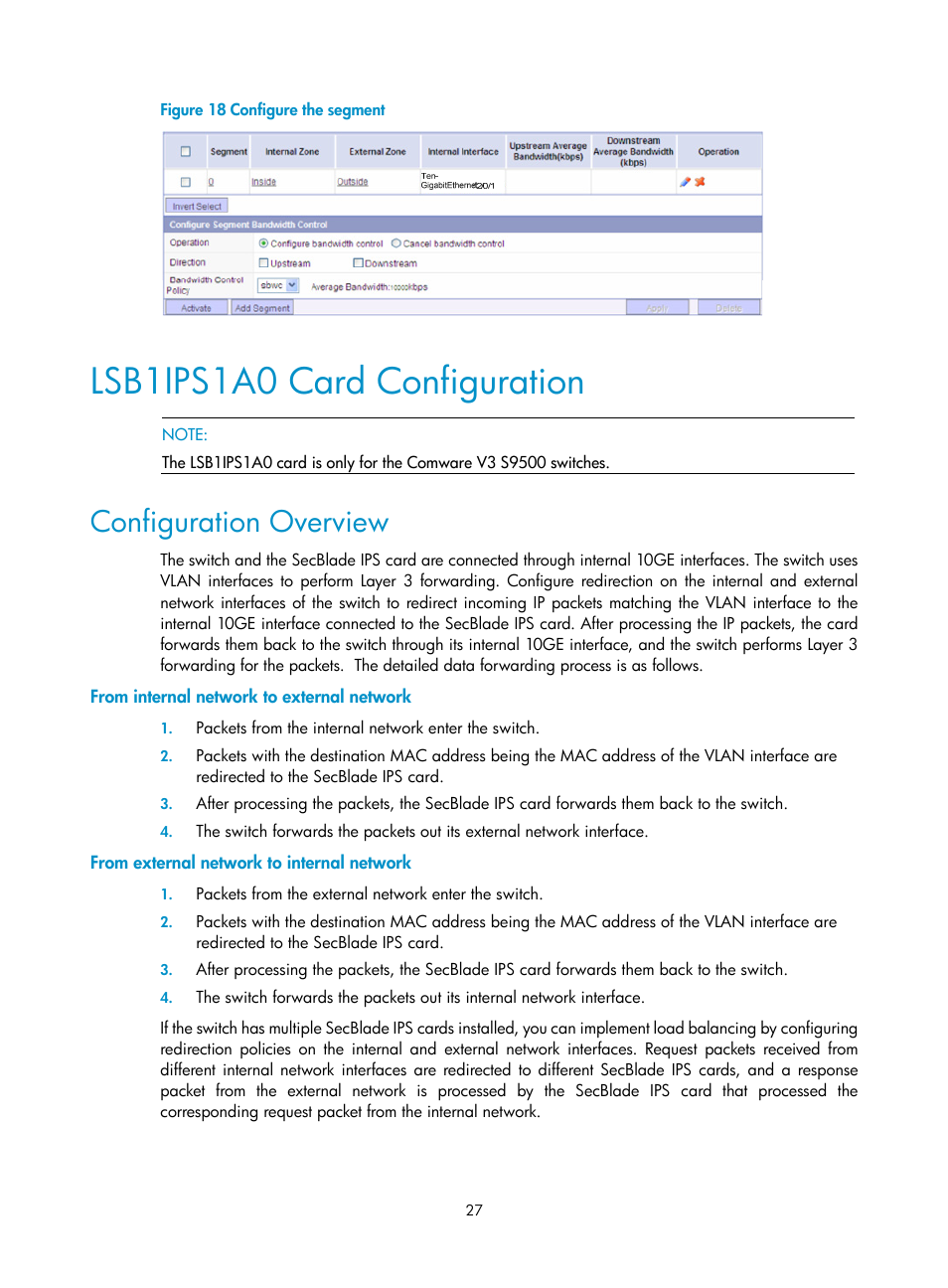 Lsb1ips1a0 card configuration, Configuration overview, From internal network to external network | From external network to internal network | H3C Technologies H3C SecBlade IPS Cards User Manual | Page 34 / 85