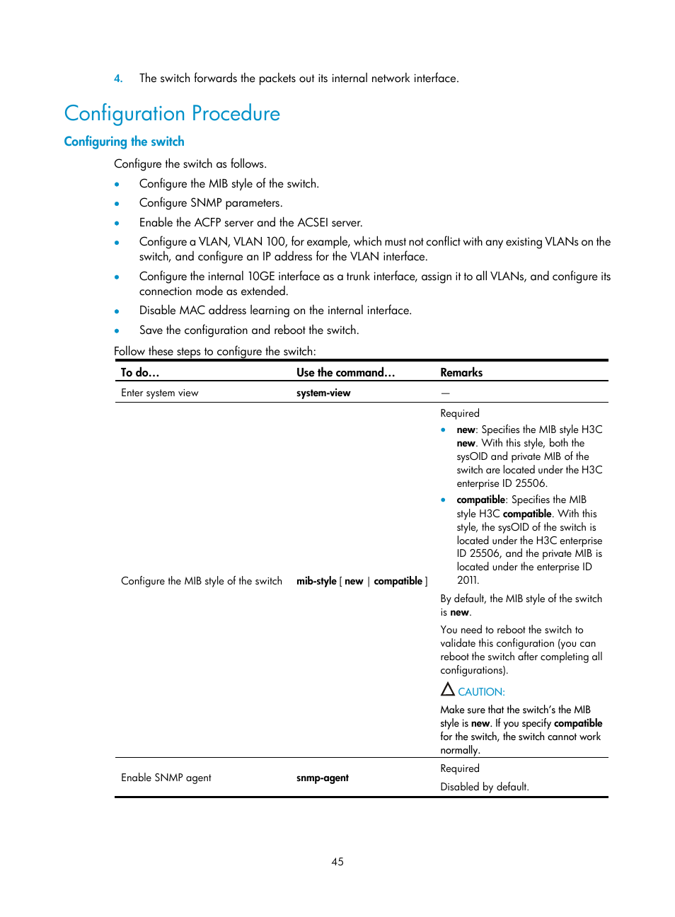 Configuration procedure, Configuring the switch | H3C Technologies H3C SecBlade IPS Cards User Manual | Page 52 / 85