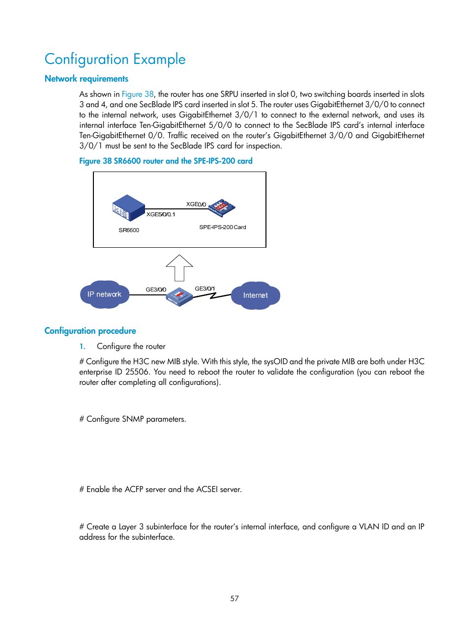 Configuration example, Network requirements, Configuration procedure | H3C Technologies H3C SecBlade IPS Cards User Manual | Page 64 / 85