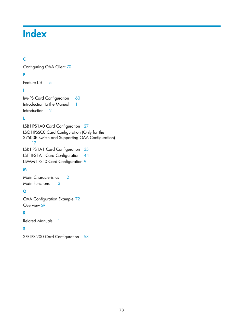 Index | H3C Technologies H3C SecBlade IPS Cards User Manual | Page 85 / 85