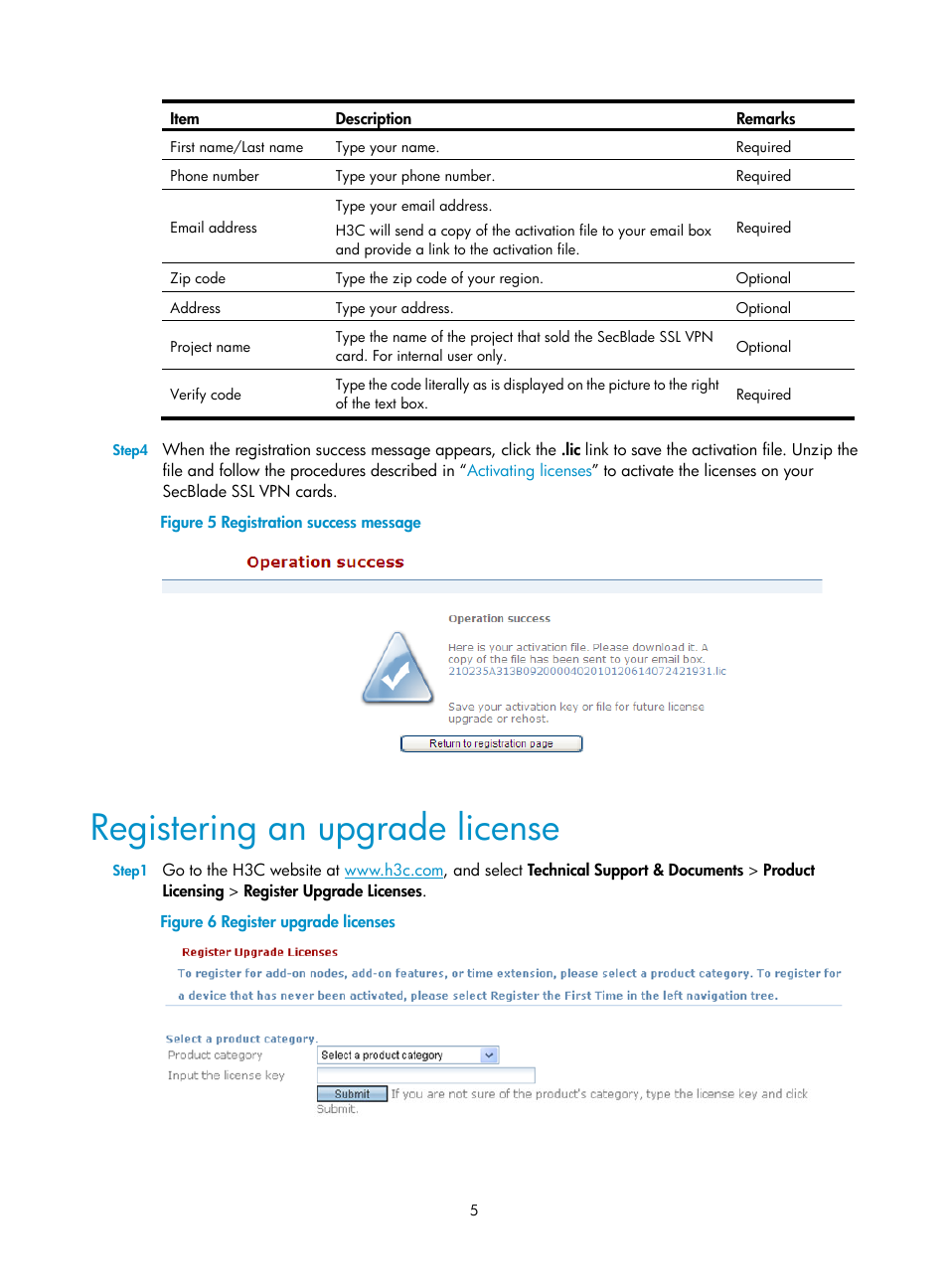 Registering an upgrade license | H3C Technologies H3C SecBlade SSL VPN Cards User Manual | Page 10 / 21