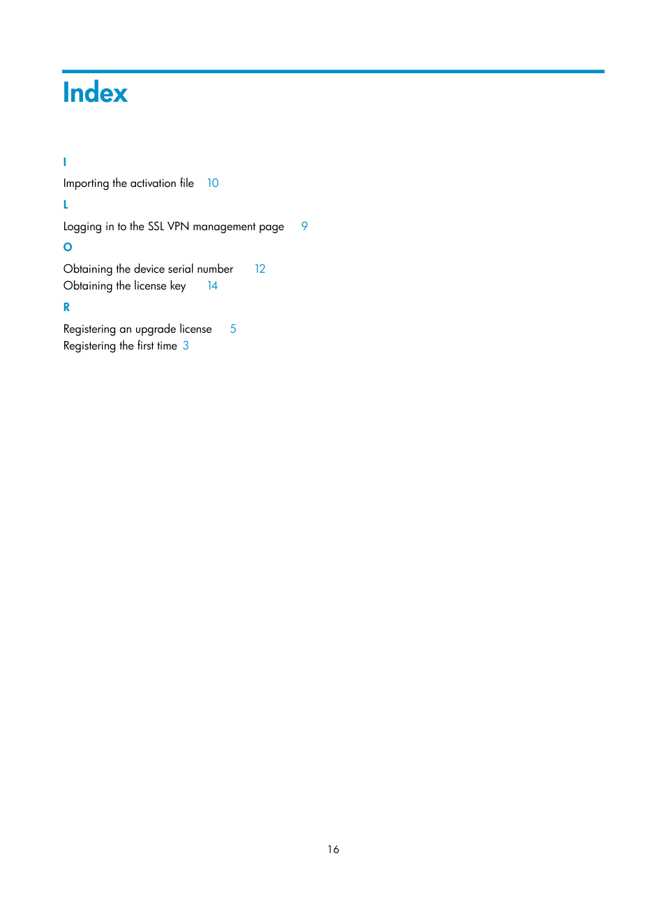 Index | H3C Technologies H3C SecBlade SSL VPN Cards User Manual | Page 21 / 21