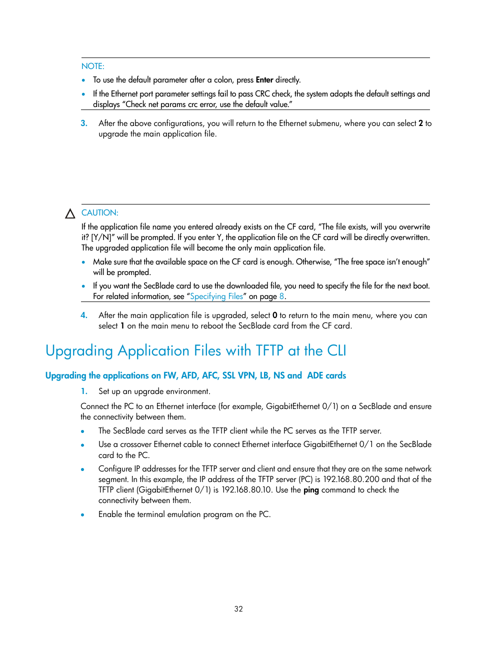 Upgrading application files with tftp at the cli | H3C Technologies H3C SecBlade SSL VPN Cards User Manual | Page 38 / 52