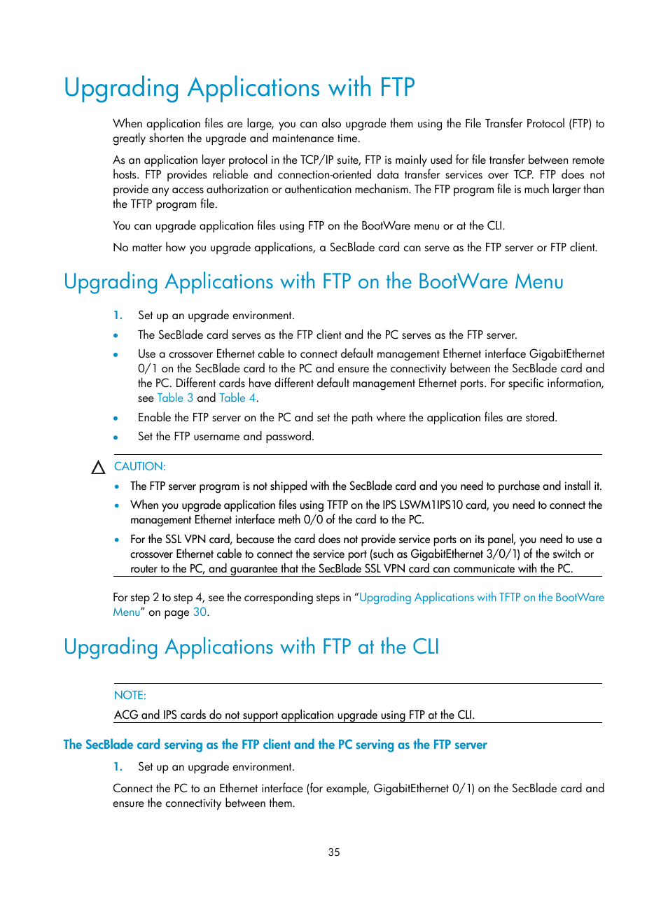 Upgrading applications with ftp, Upgrading applications with ftp at the cli | H3C Technologies H3C SecBlade SSL VPN Cards User Manual | Page 41 / 52