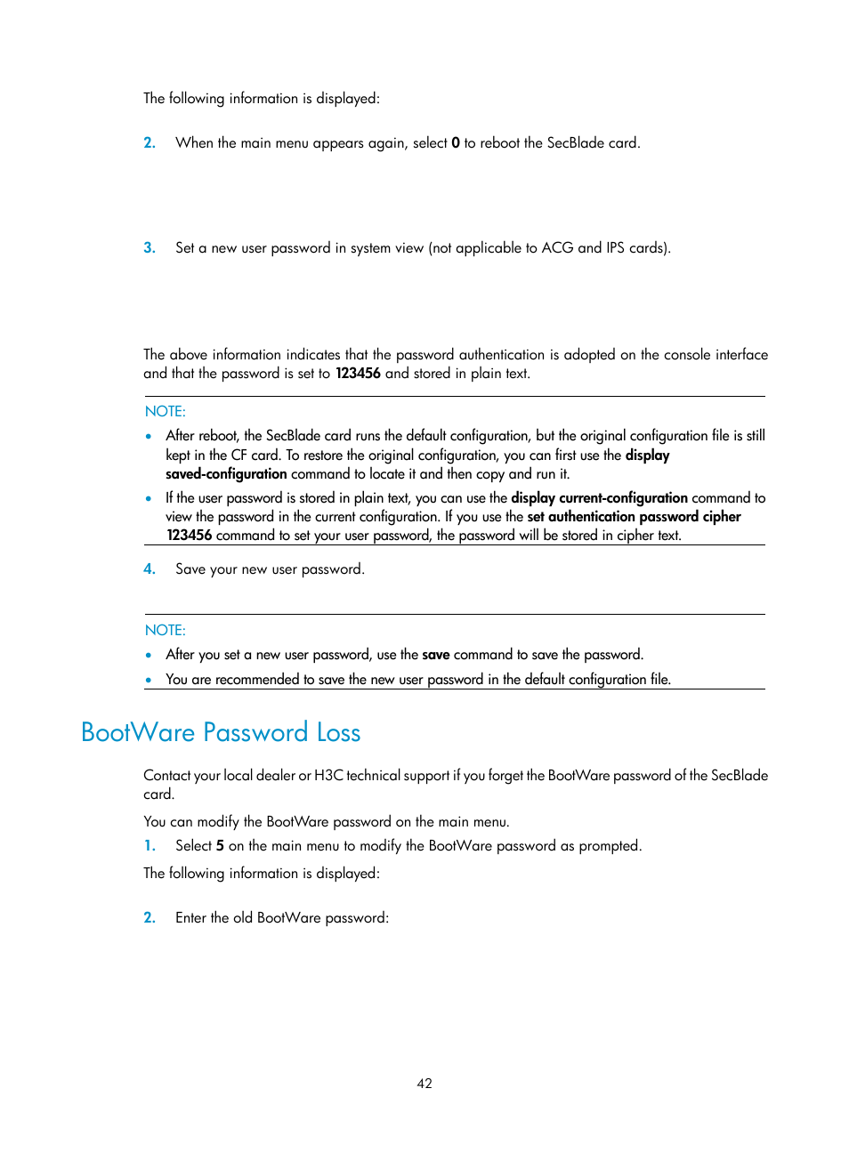 Bootware password loss | H3C Technologies H3C SecBlade SSL VPN Cards User Manual | Page 48 / 52