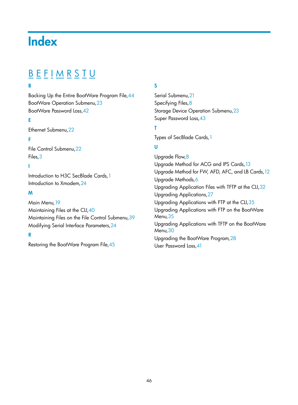 Index | H3C Technologies H3C SecBlade SSL VPN Cards User Manual | Page 52 / 52