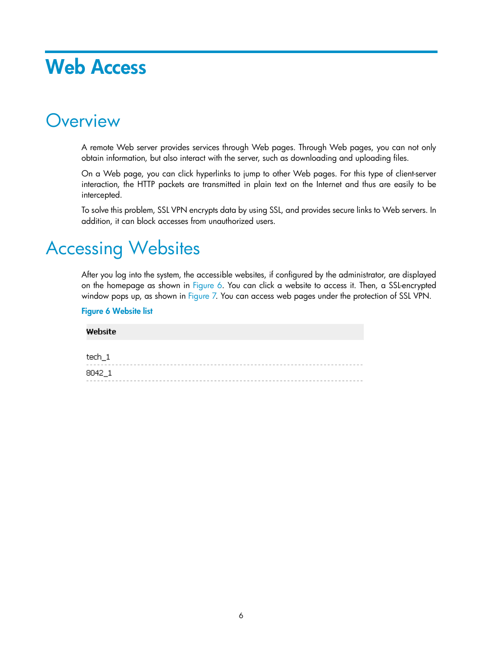 Web access, Overview, Accessing websites | H3C Technologies H3C SecBlade SSL VPN Cards User Manual | Page 12 / 20