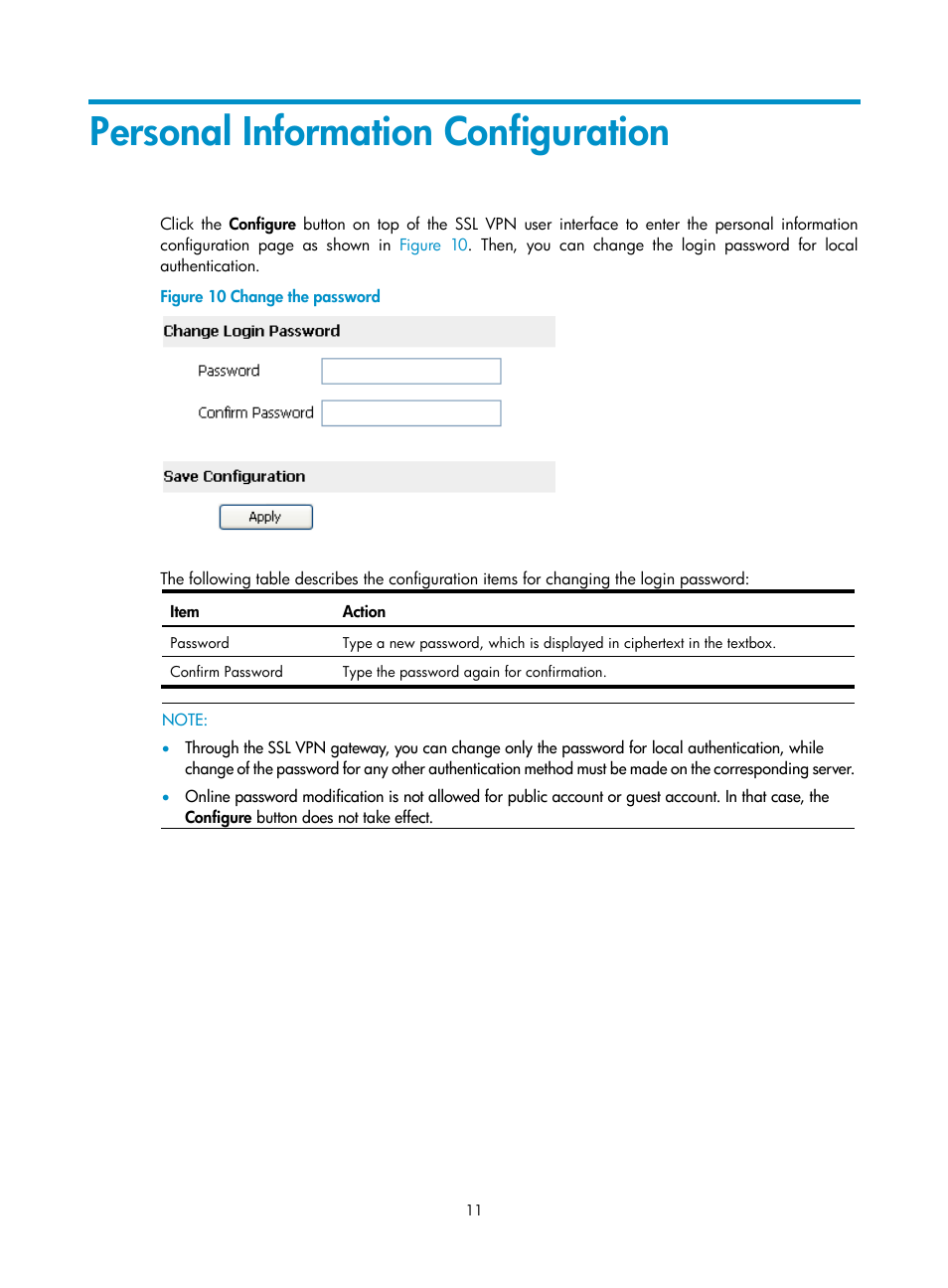 Personal information configuration | H3C Technologies H3C SecBlade SSL VPN Cards User Manual | Page 17 / 20