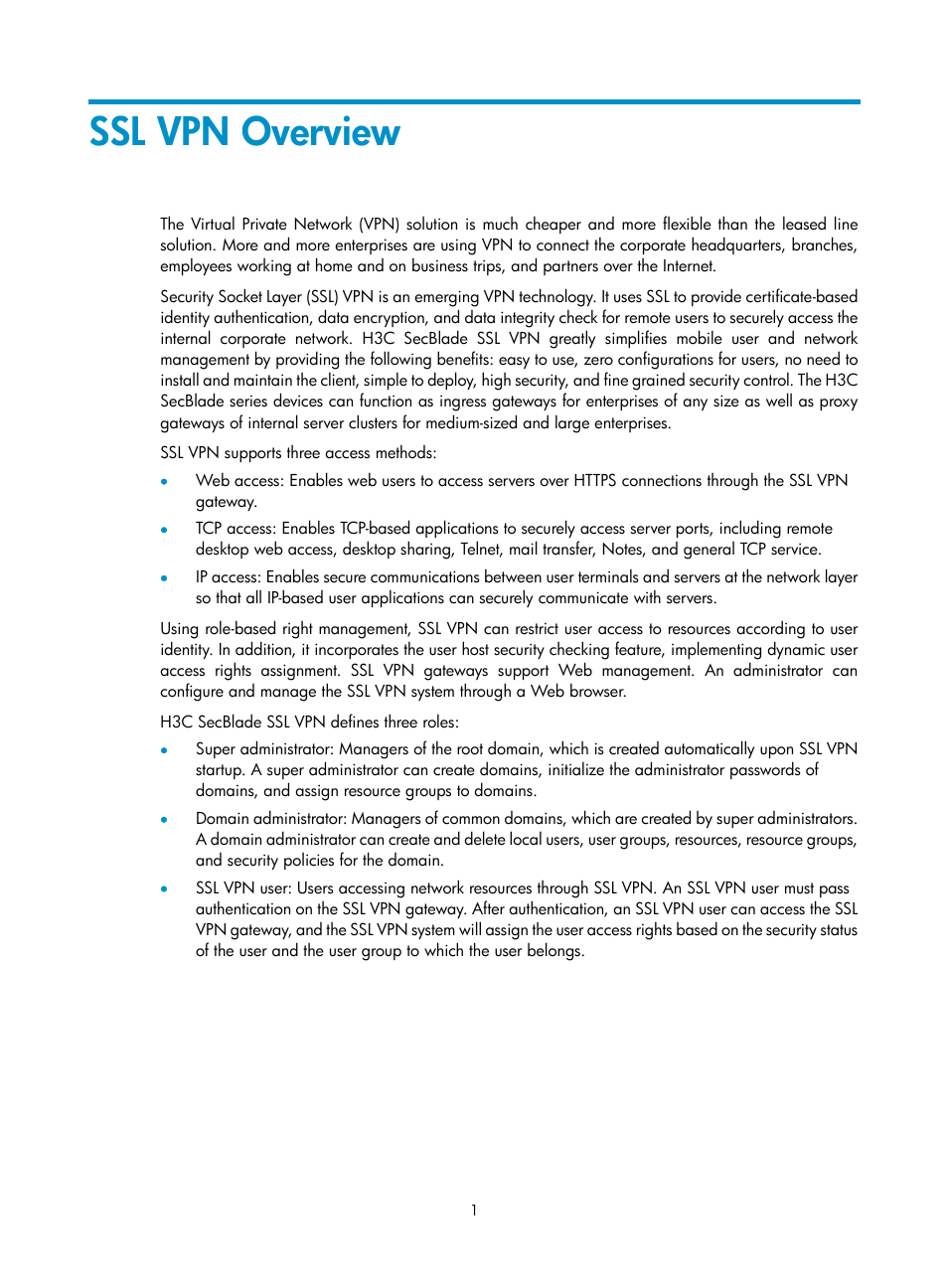 Ssl vpn overview | H3C Technologies H3C SecBlade SSL VPN Cards User Manual | Page 7 / 20