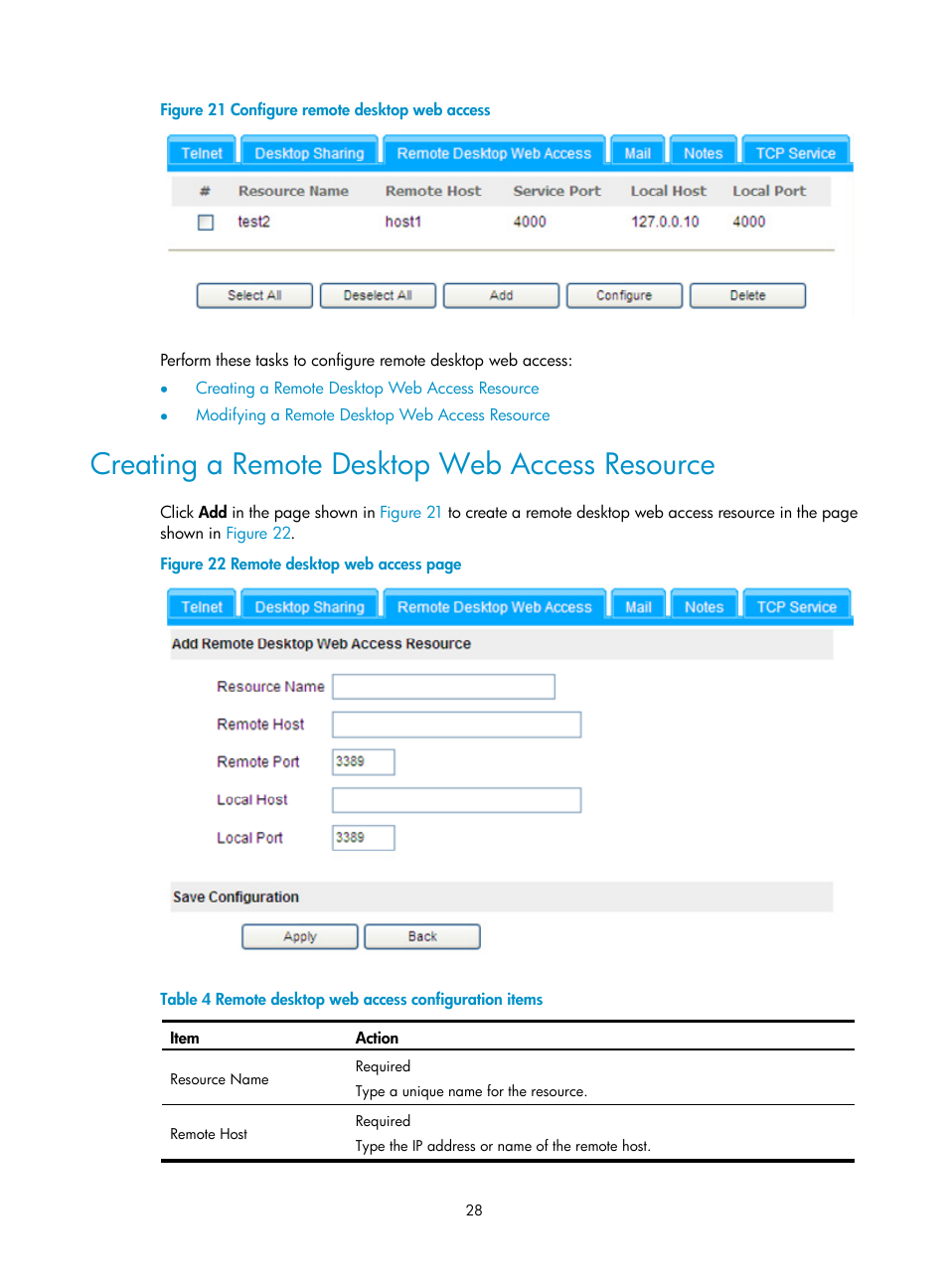 Creating a remote desktop web access resource, Figure 21 | H3C Technologies H3C SecBlade SSL VPN Cards User Manual | Page 36 / 81