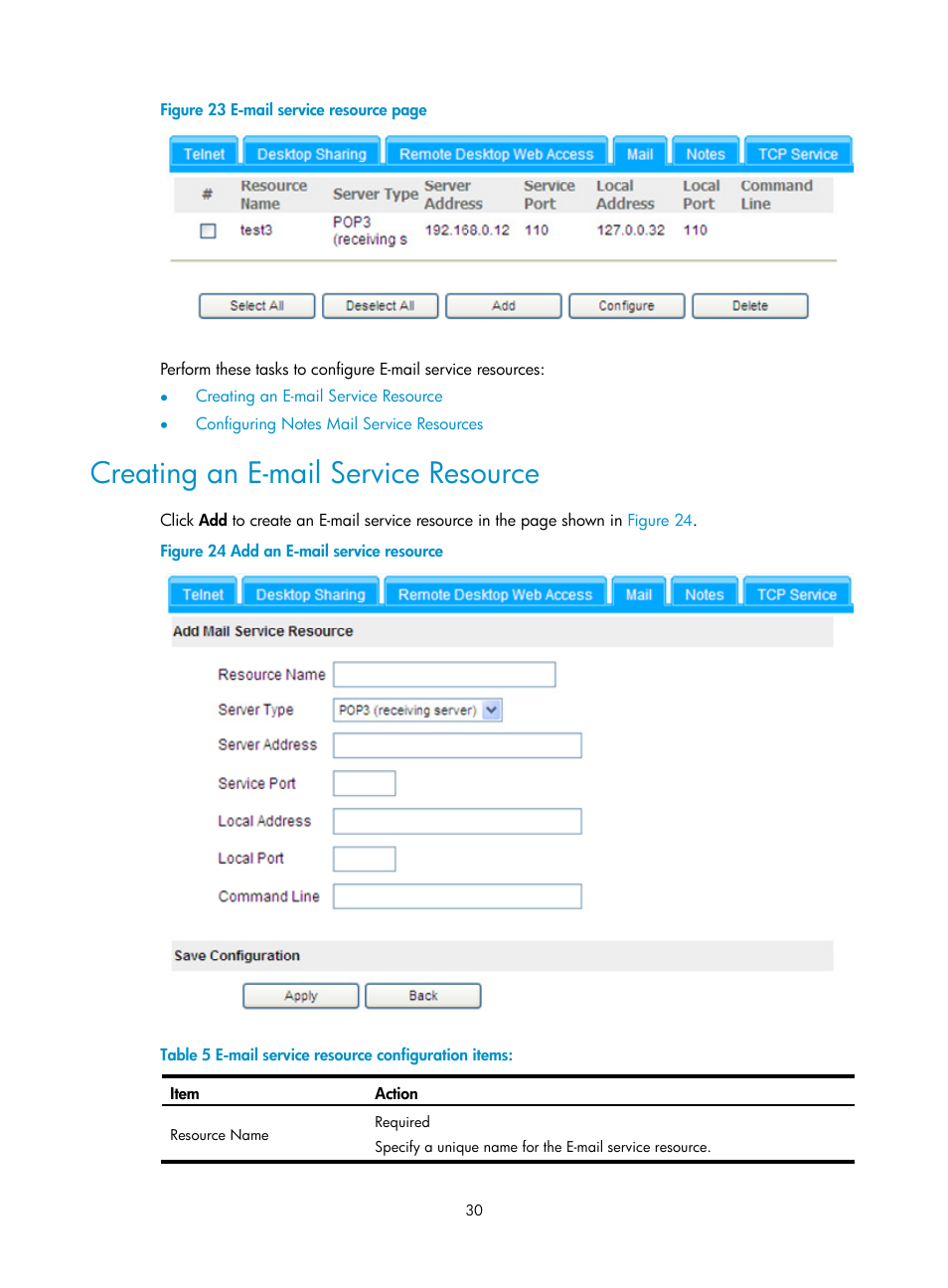 Creating an e-mail service resource, Figure 23 | H3C Technologies H3C SecBlade SSL VPN Cards User Manual | Page 38 / 81