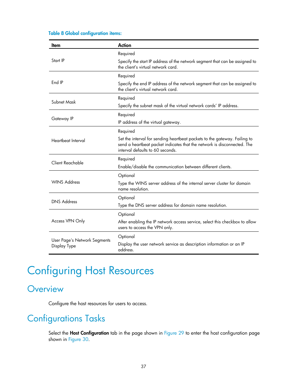 Configuring host resources, Overview, Configurations tasks | H3C Technologies H3C SecBlade SSL VPN Cards User Manual | Page 45 / 81