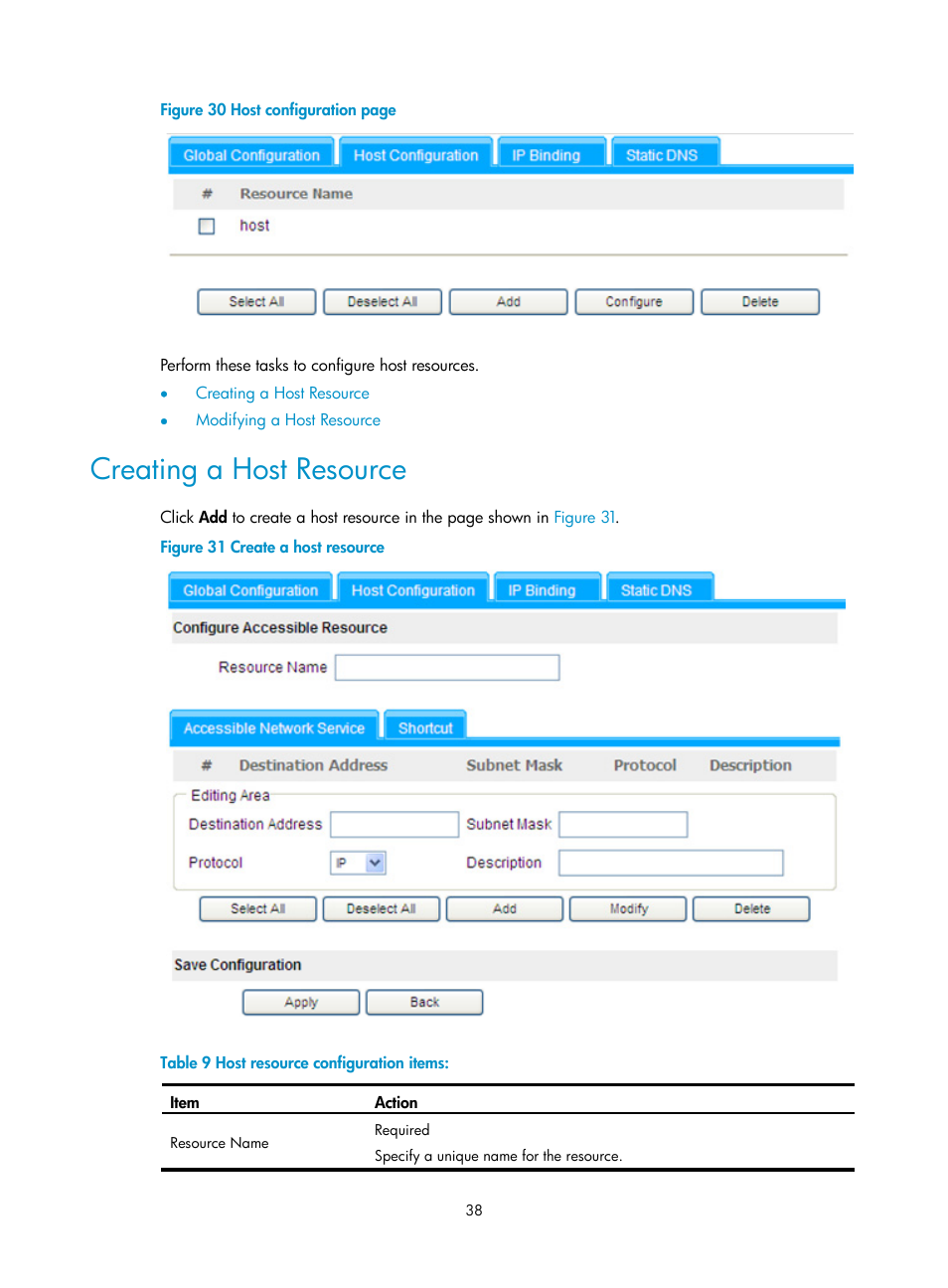 Creating a host resource | H3C Technologies H3C SecBlade SSL VPN Cards User Manual | Page 46 / 81