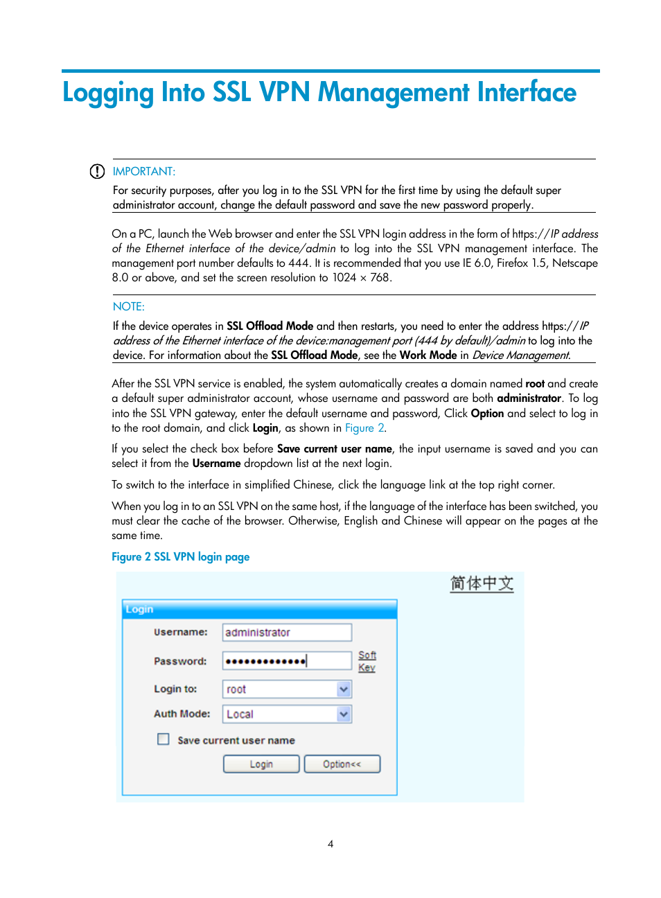 Logging into ssl vpn management interface | H3C Technologies H3C SecBlade SSL VPN Cards User Manual | Page 11 / 32