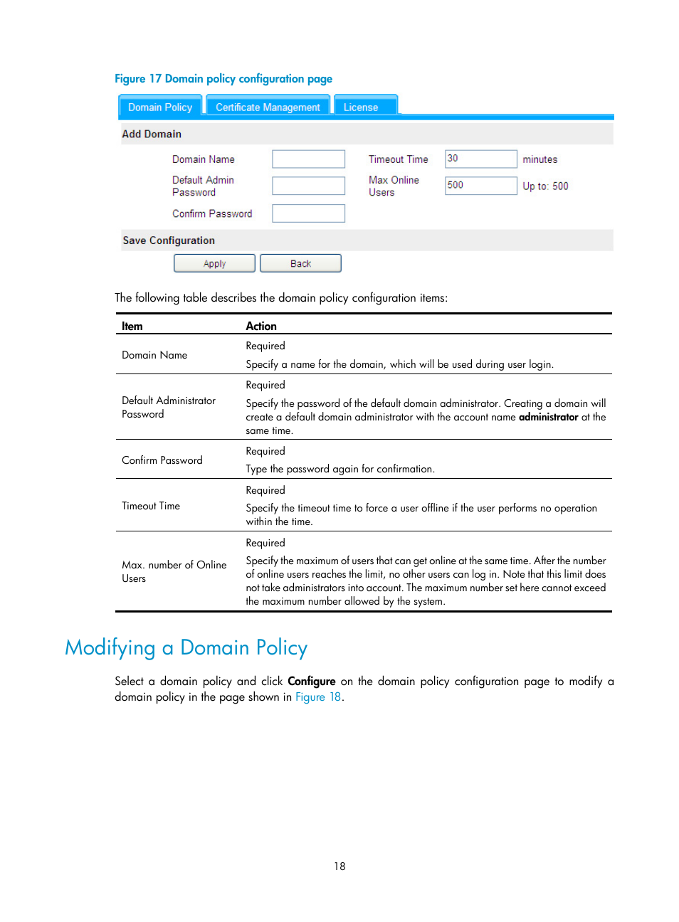 Modifying a domain policy, Figure 17 | H3C Technologies H3C SecBlade SSL VPN Cards User Manual | Page 25 / 32