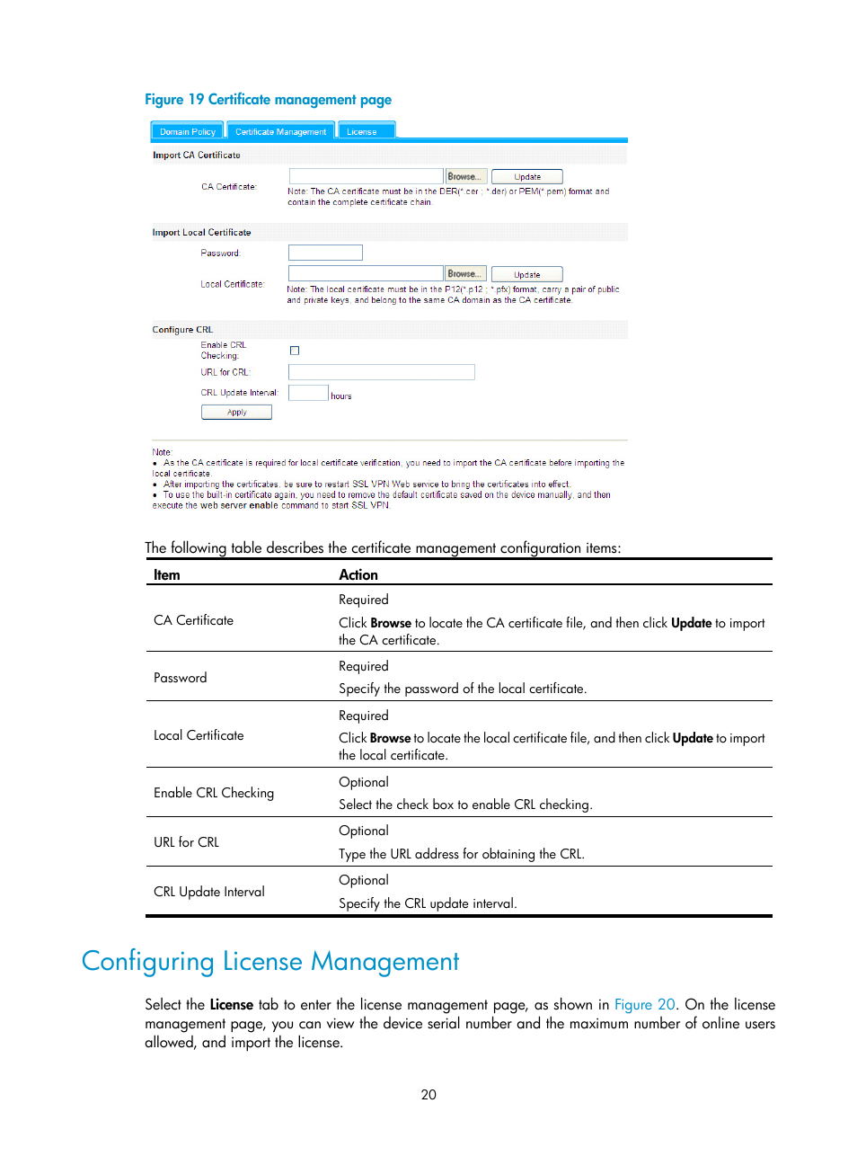 Configuring license management | H3C Technologies H3C SecBlade SSL VPN Cards User Manual | Page 27 / 32