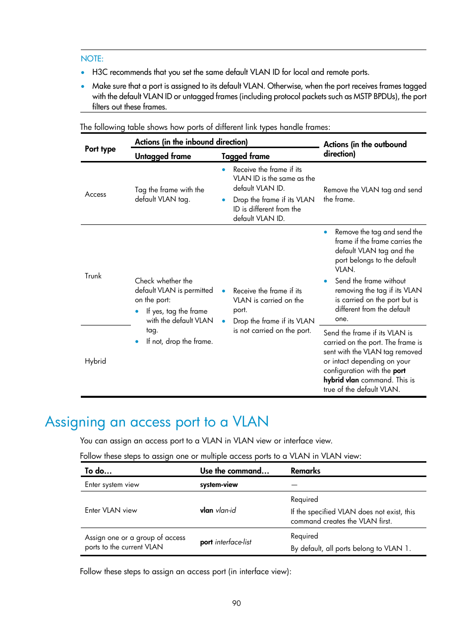 Assigning an access port to a vlan | H3C Technologies H3C SecBlade NetStream Cards User Manual | Page 105 / 349