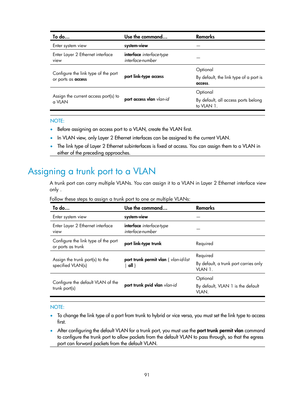 Assigning a trunk port to a vlan | H3C Technologies H3C SecBlade NetStream Cards User Manual | Page 106 / 349