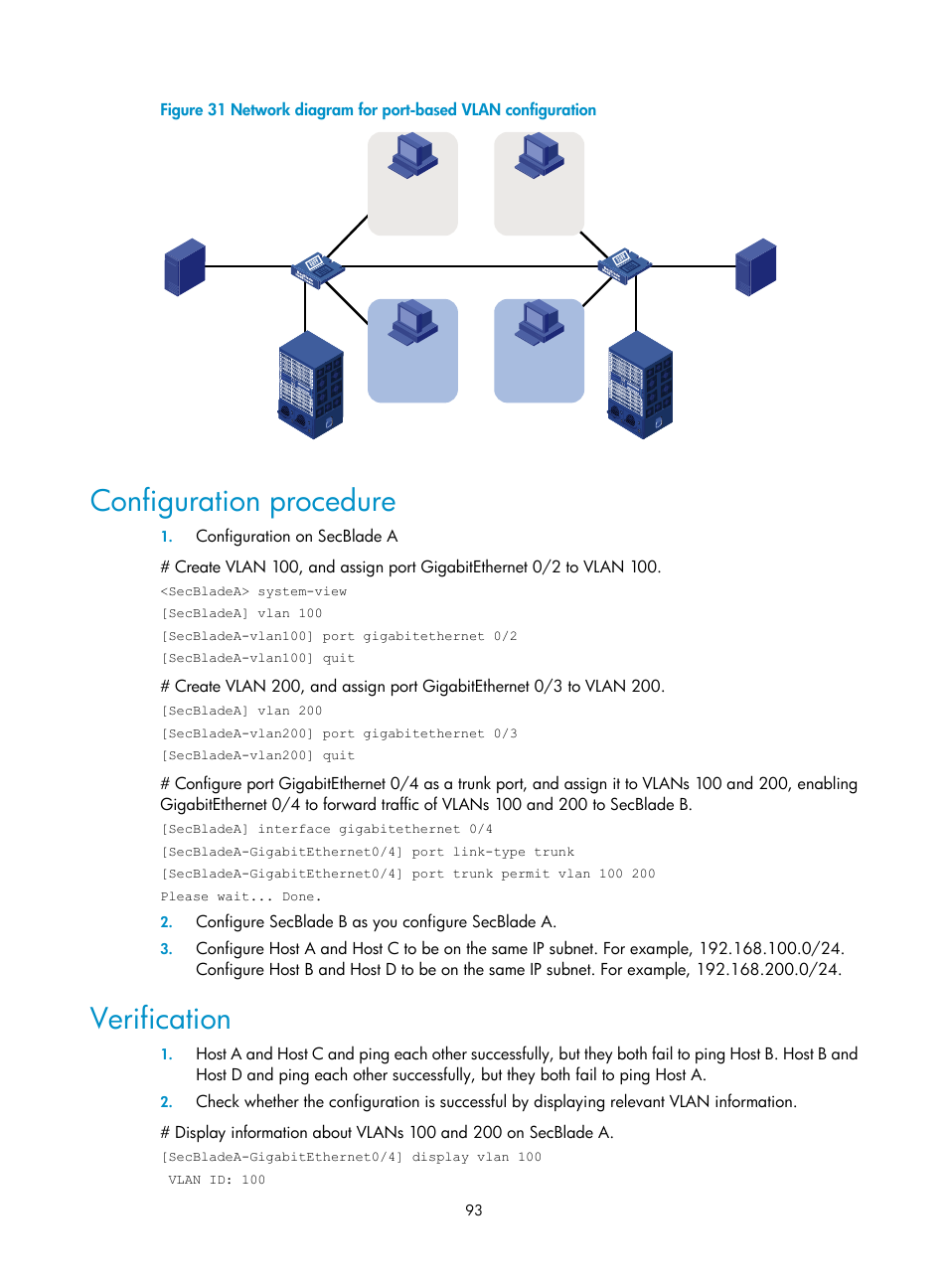 Configuration procedure, Verification | H3C Technologies H3C SecBlade NetStream Cards User Manual | Page 108 / 349