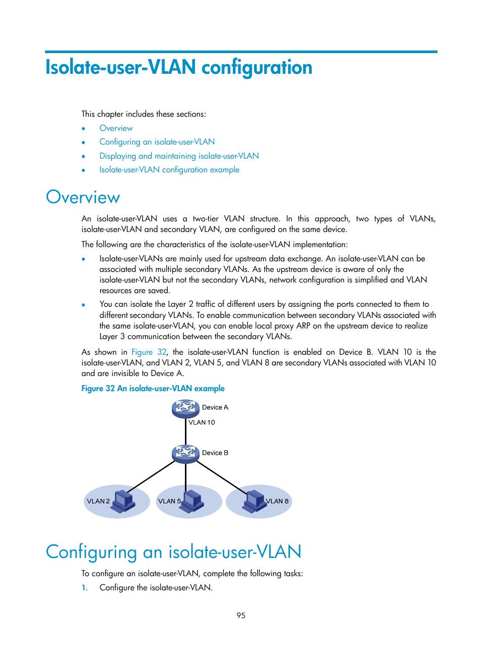Isolate-user-vlan configuration, Overview, Configuring an isolate-user-vlan | H3C Technologies H3C SecBlade NetStream Cards User Manual | Page 110 / 349