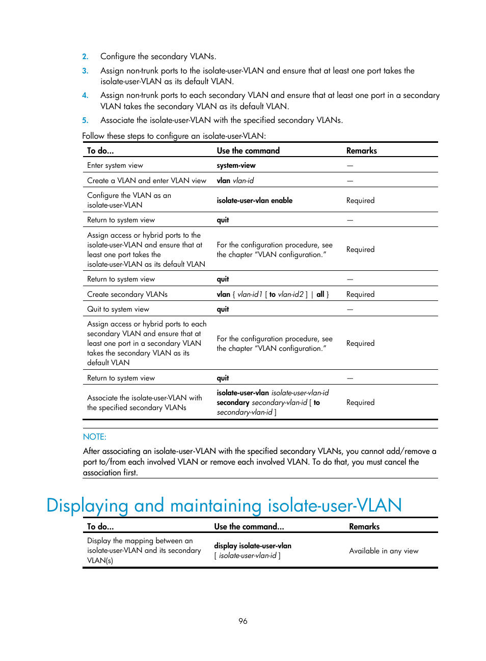 Displaying and maintaining isolate-user-vlan | H3C Technologies H3C SecBlade NetStream Cards User Manual | Page 111 / 349
