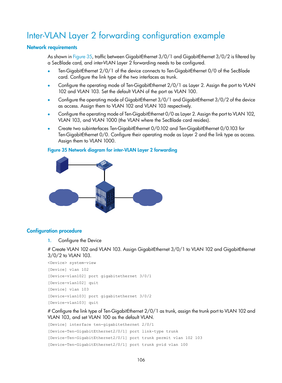 Network requirements, Configuration procedure | H3C Technologies H3C SecBlade NetStream Cards User Manual | Page 121 / 349