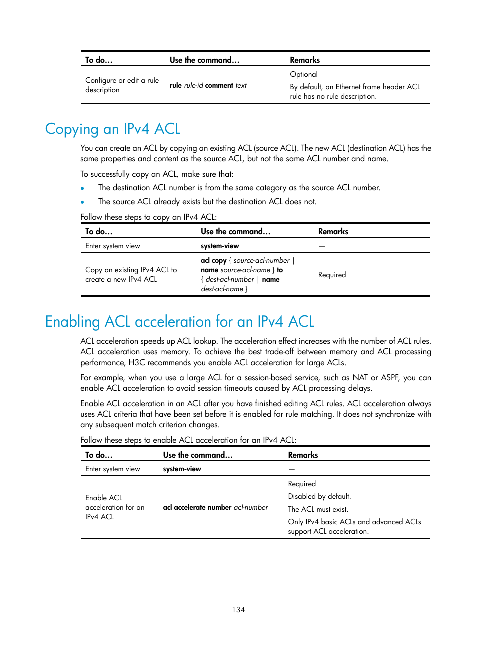 Copying an ipv4 acl, Enabling acl acceleration for an ipv4 acl | H3C Technologies H3C SecBlade NetStream Cards User Manual | Page 149 / 349