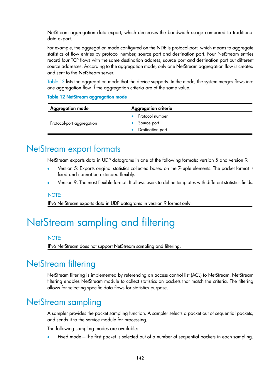 Netstream export formats, Netstream sampling and filtering, Netstream filtering | Netstream sampling | H3C Technologies H3C SecBlade NetStream Cards User Manual | Page 157 / 349