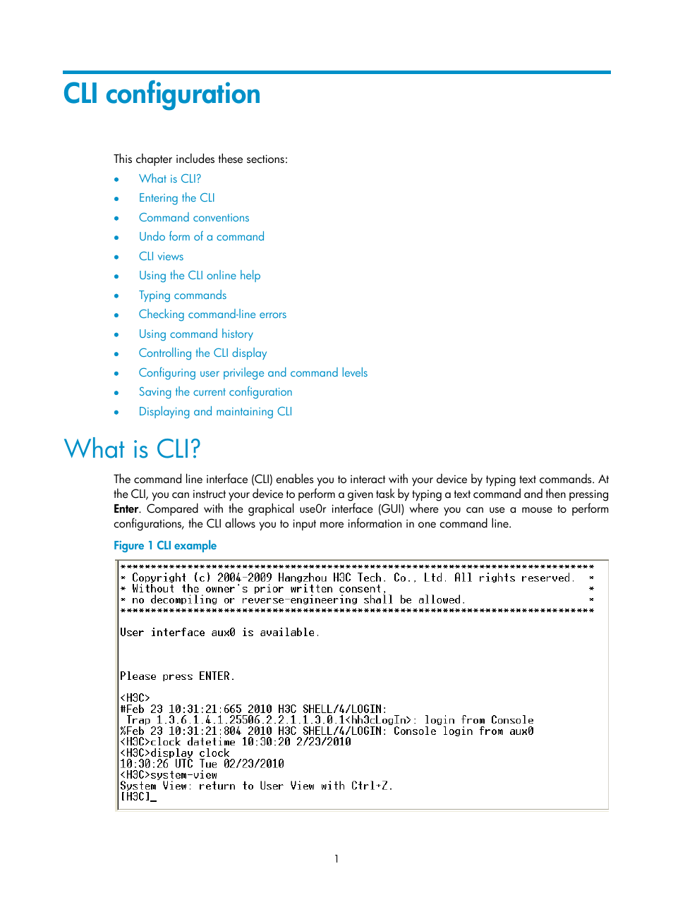 Cli configuration, What is cli | H3C Technologies H3C SecBlade NetStream Cards User Manual | Page 16 / 349