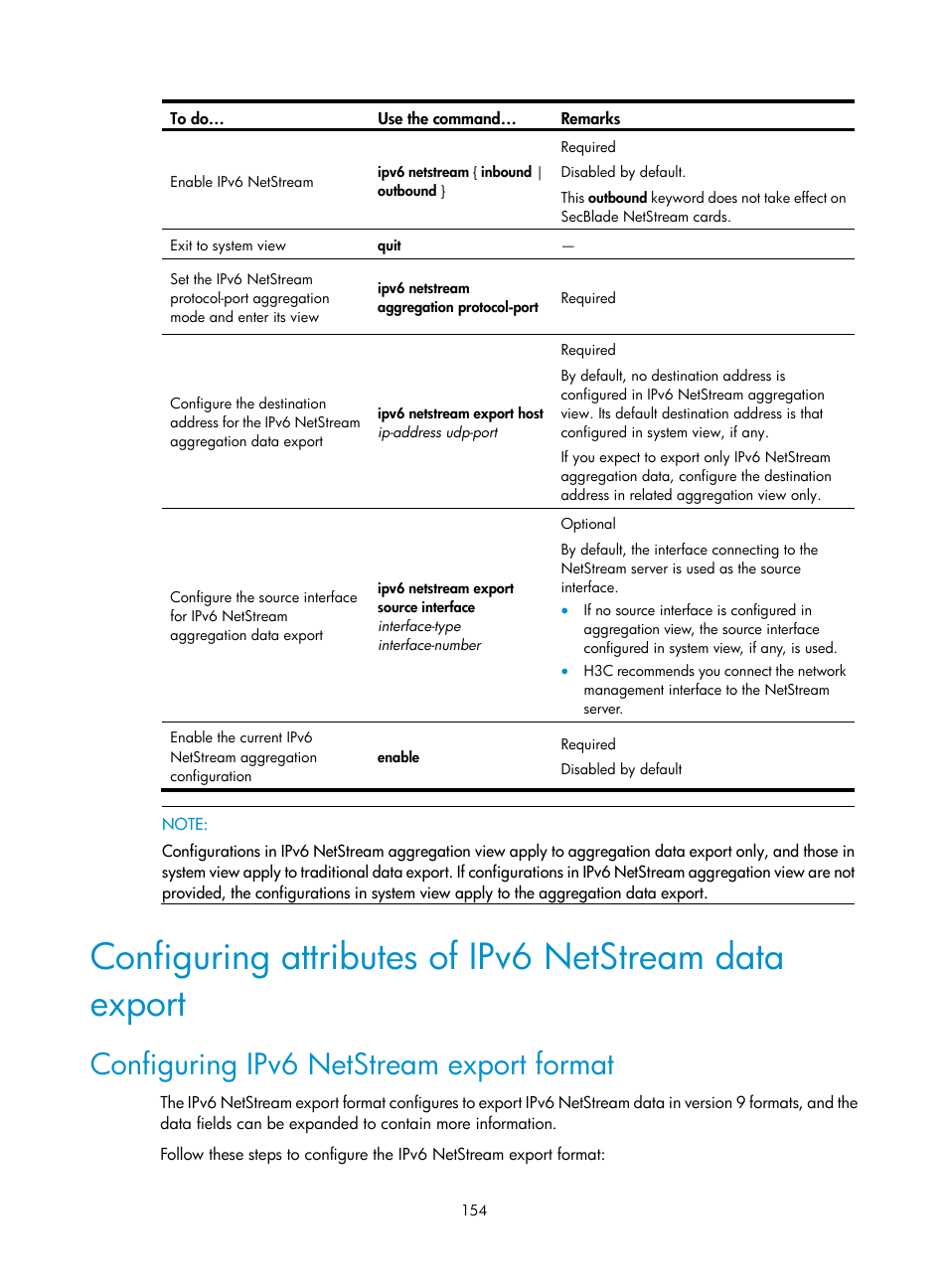 Configuring ipv6 netstream export format | H3C Technologies H3C SecBlade NetStream Cards User Manual | Page 169 / 349