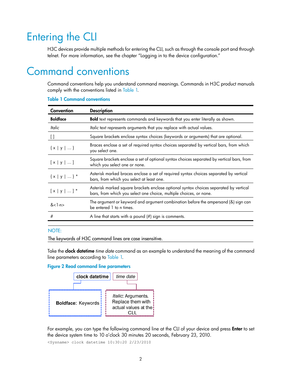 Entering the cli, Command conventions | H3C Technologies H3C SecBlade NetStream Cards User Manual | Page 17 / 349