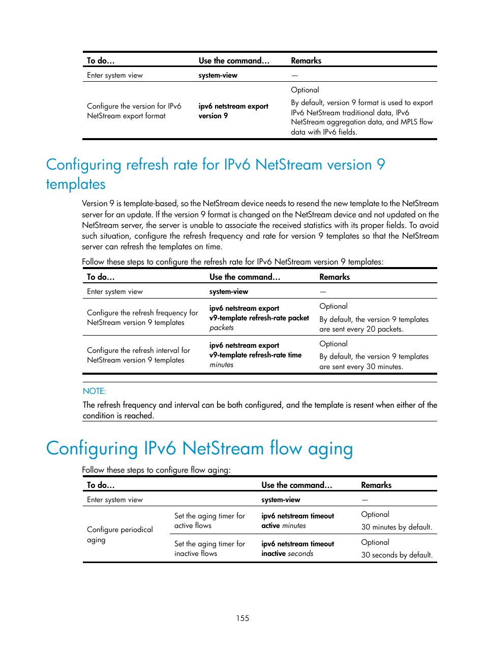 Configuring ipv6 netstream flow aging | H3C Technologies H3C SecBlade NetStream Cards User Manual | Page 170 / 349