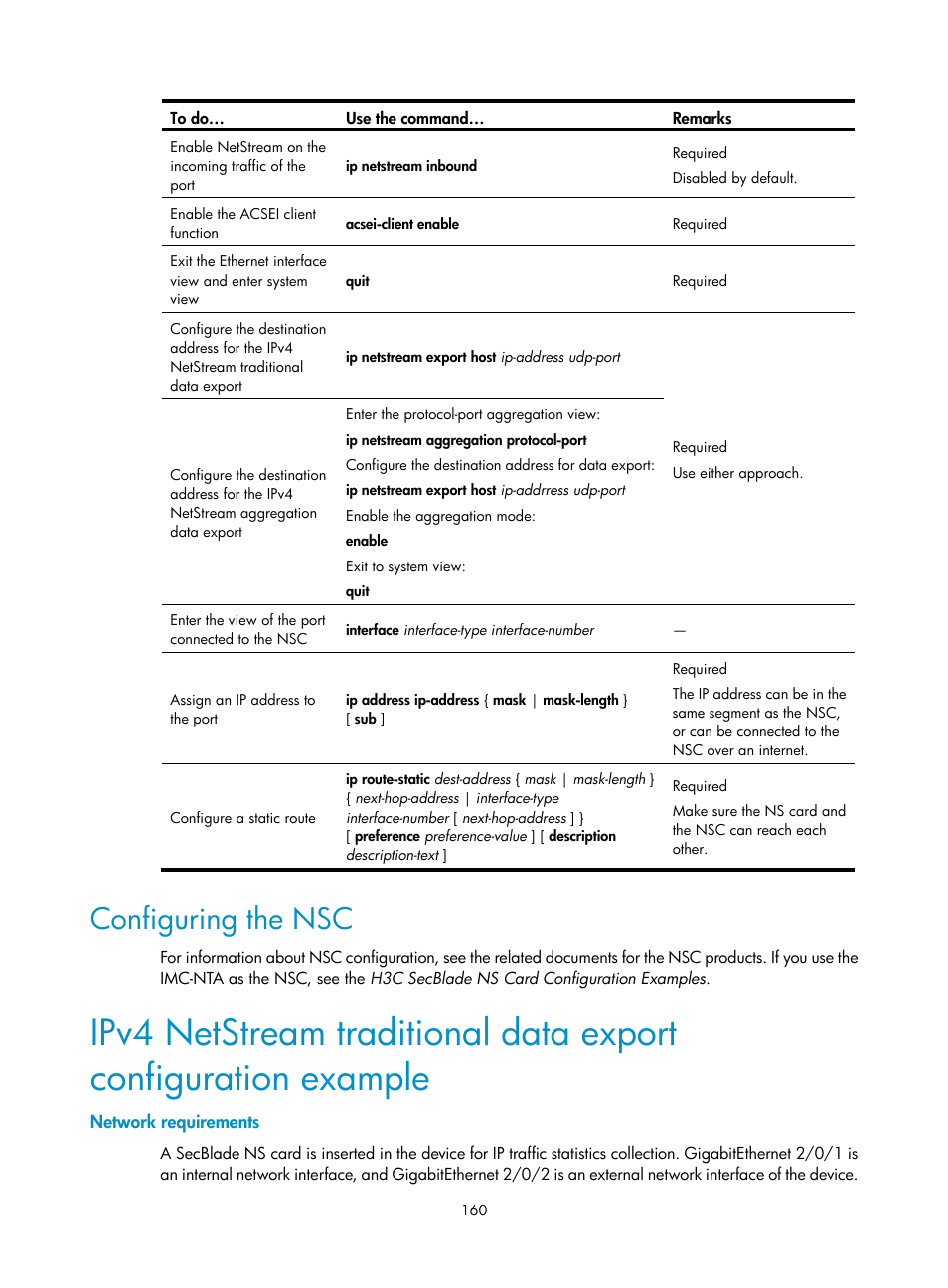 Configuring the nsc, Network requirements | H3C Technologies H3C SecBlade NetStream Cards User Manual | Page 175 / 349