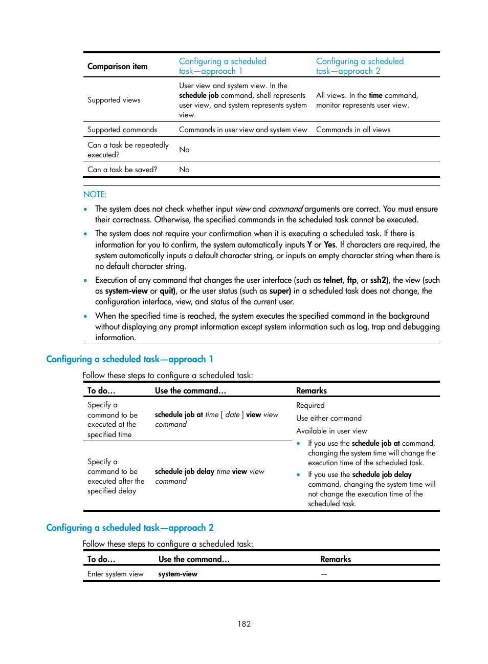 Configuring a scheduled task—approach 1, Configuring a scheduled task—approach 2, Configuring a scheduled | Task—approach 1, Task—approach 2 | H3C Technologies H3C SecBlade NetStream Cards User Manual | Page 197 / 349