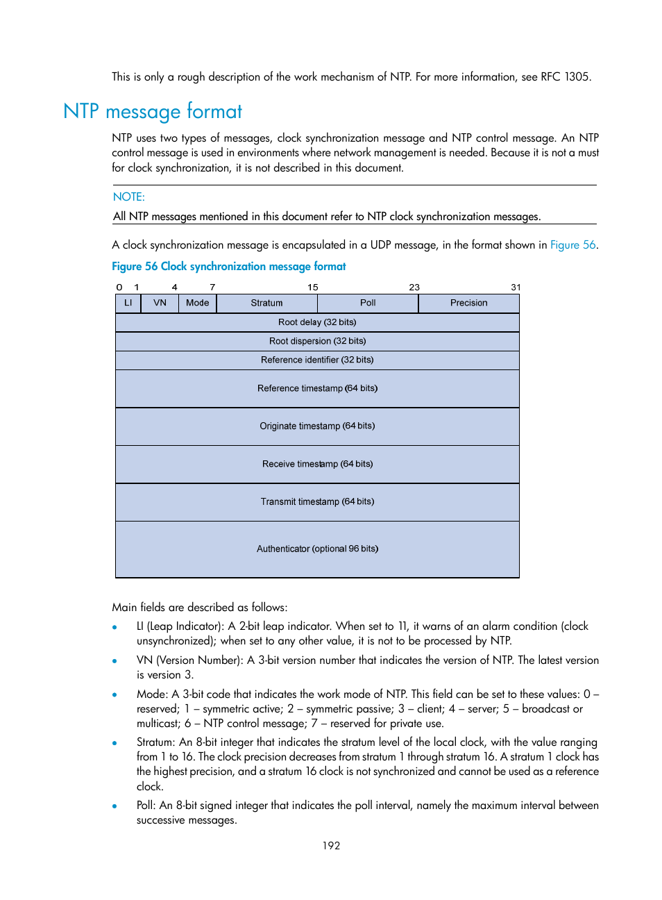 Ntp message format | H3C Technologies H3C SecBlade NetStream Cards User Manual | Page 207 / 349