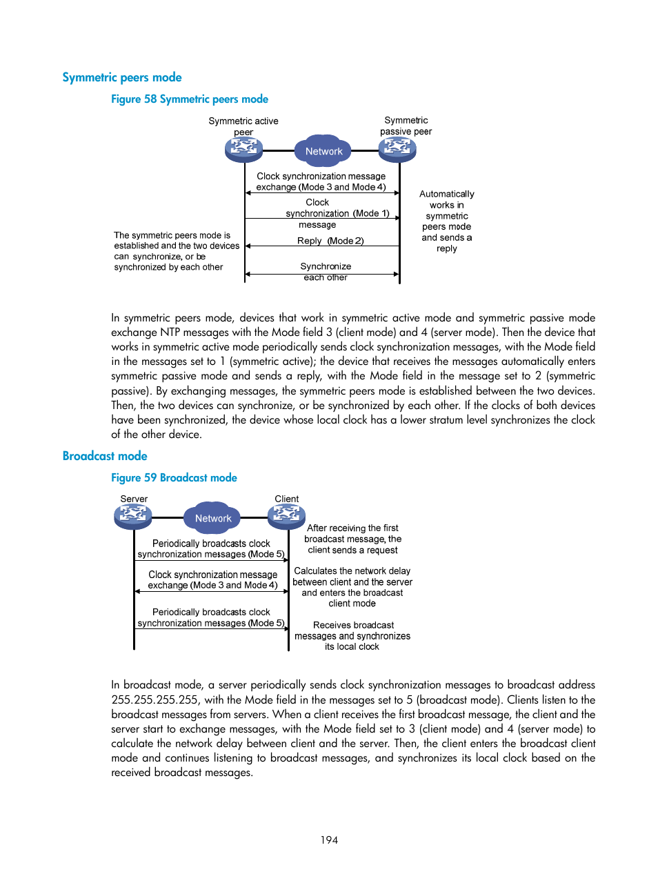Symmetric peers mode, Broadcast mode | H3C Technologies H3C SecBlade NetStream Cards User Manual | Page 209 / 349