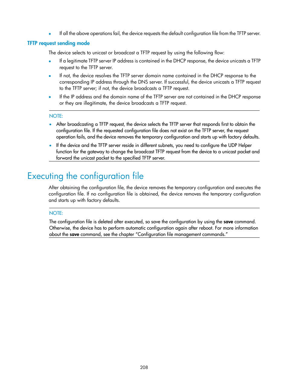 Tftp request sending mode, Executing the configuration file | H3C Technologies H3C SecBlade NetStream Cards User Manual | Page 223 / 349