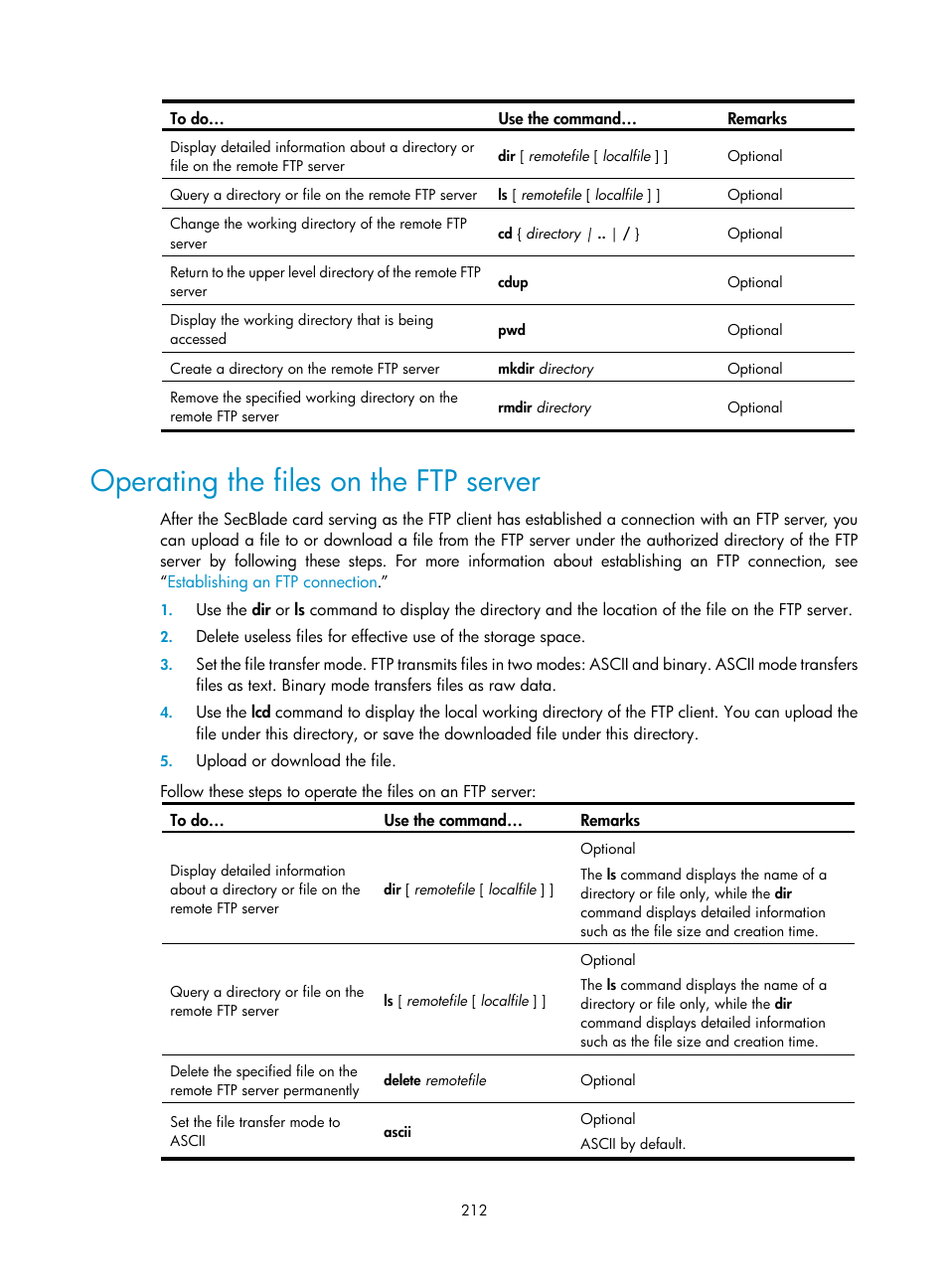 Operating the files on the ftp server | H3C Technologies H3C SecBlade NetStream Cards User Manual | Page 227 / 349