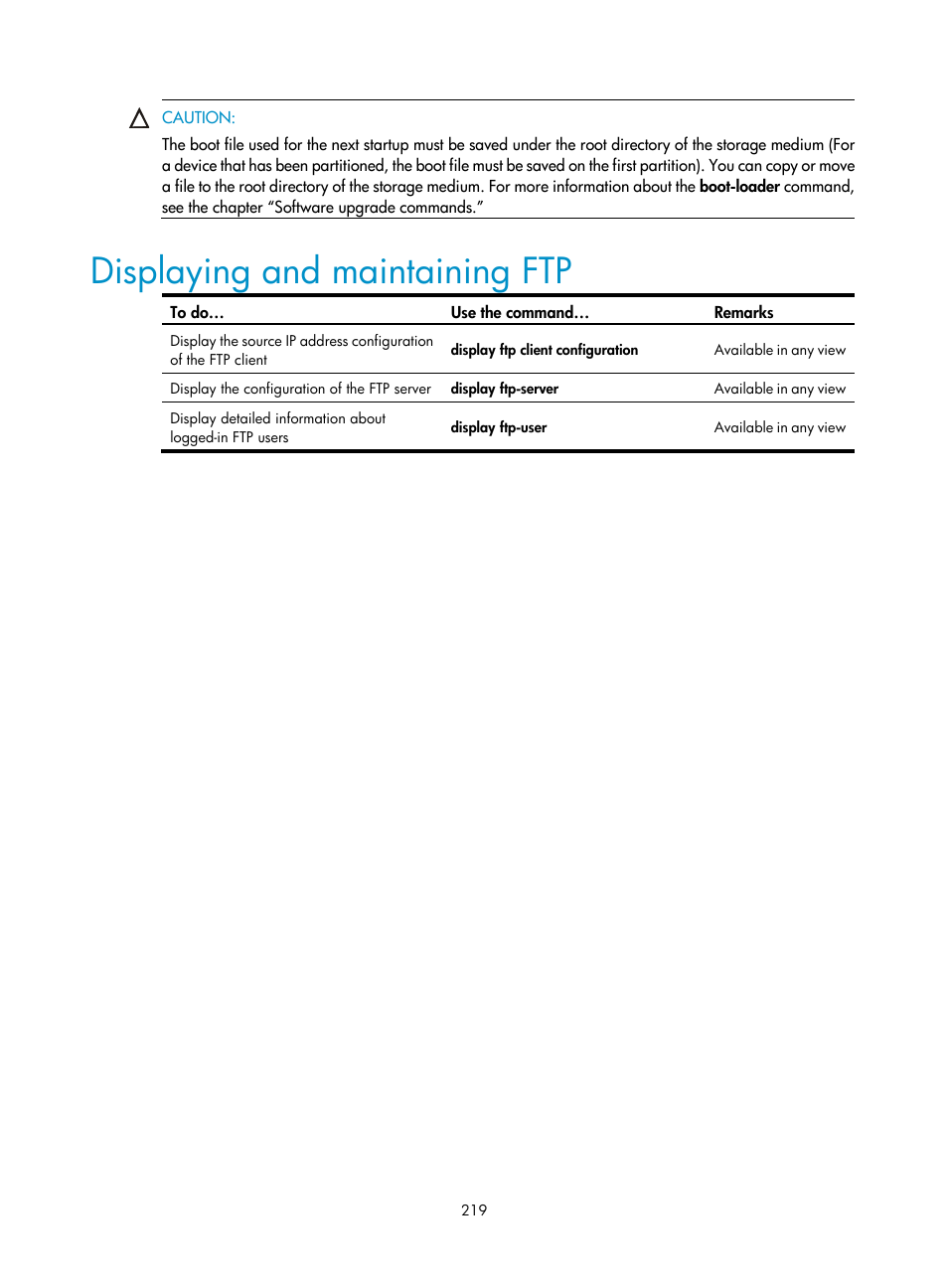 Displaying and maintaining ftp | H3C Technologies H3C SecBlade NetStream Cards User Manual | Page 234 / 349