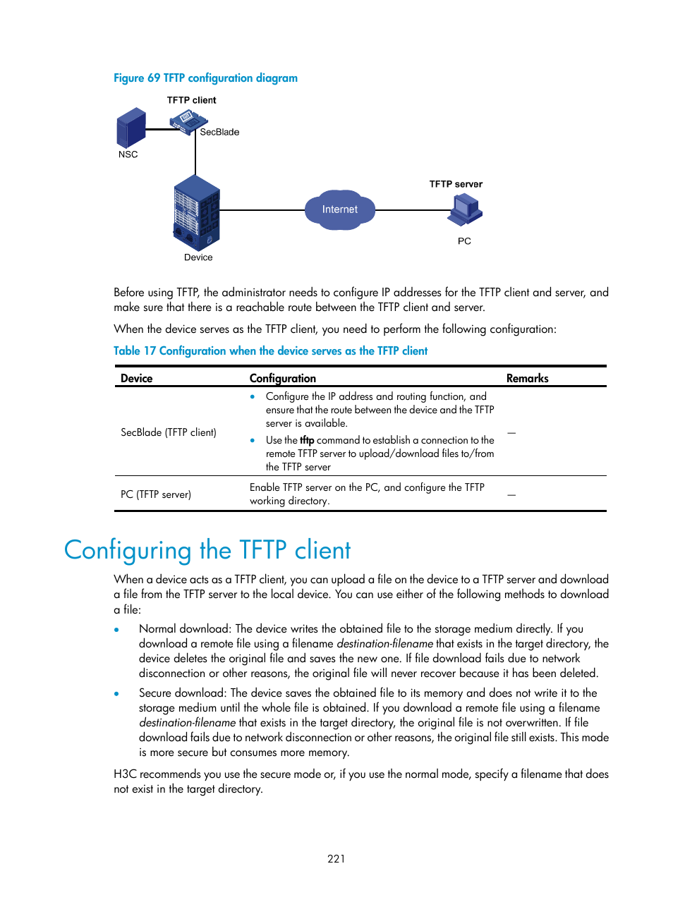 Configuring the tftp client | H3C Technologies H3C SecBlade NetStream Cards User Manual | Page 236 / 349