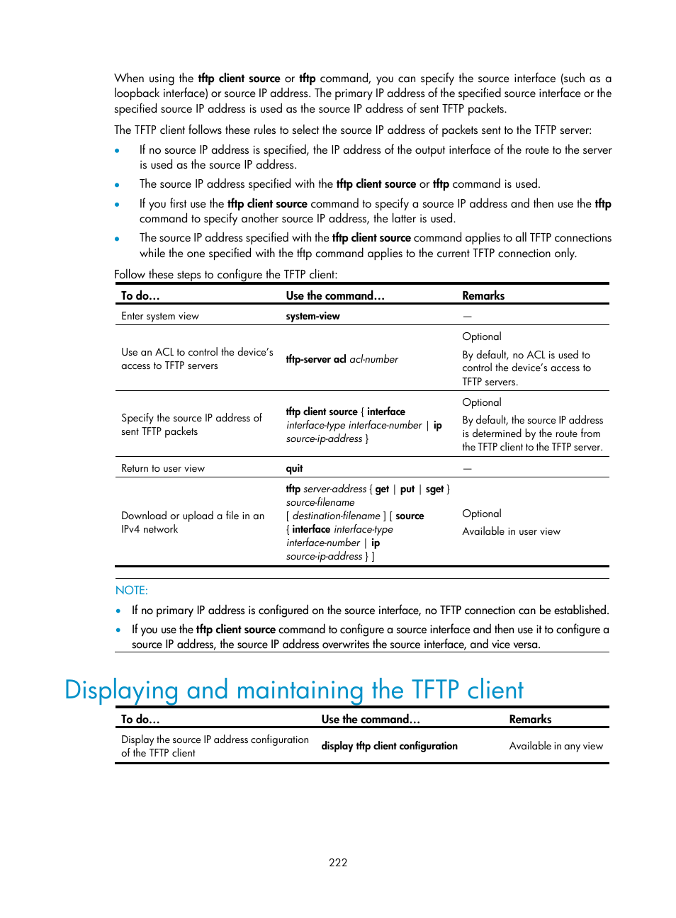 Displaying and maintaining the tftp client | H3C Technologies H3C SecBlade NetStream Cards User Manual | Page 237 / 349